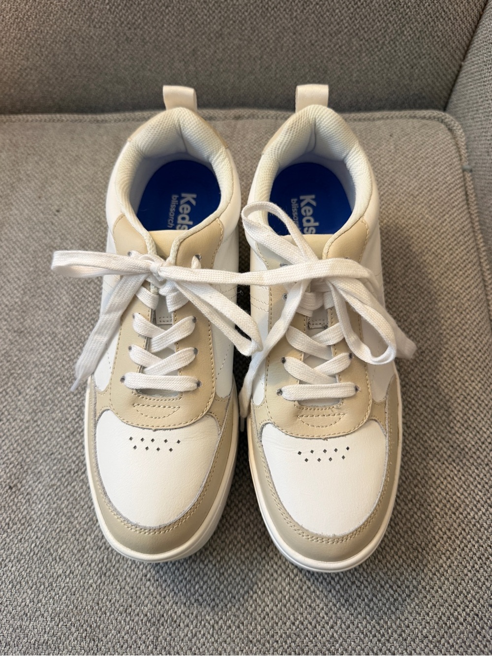 Keds Kids White and Beige Low-Top Lace Sneakers